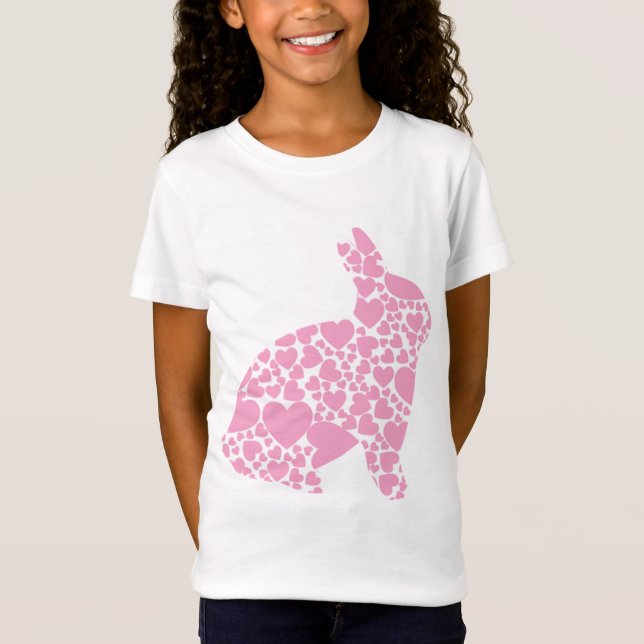 T-Shirt Caricature du coeur de lapin de Pâques rose pâle (Devant)