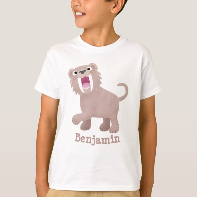 T-shirt Caricature du tigre mignon Saber Toothed Smilodon (Devant)