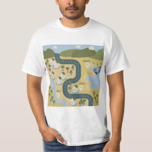T-shirt Caricature élégante paysage carte de voyage