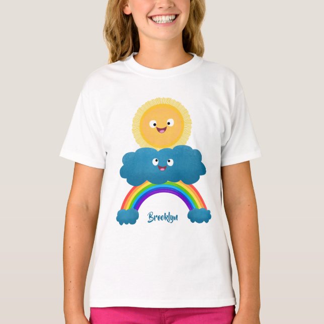 T-shirt Caricature en arc-en-ciel du joyeux nuage de solei (Devant)