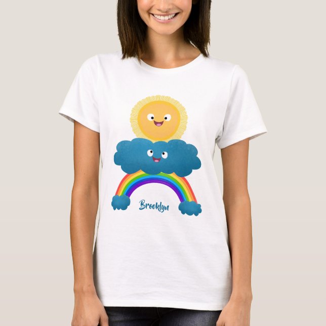 T-shirt Caricature en arc-en-ciel du joyeux nuage de solei (Devant)