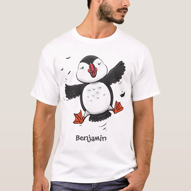 T-shirt Caricature en bleu bouffin joyeux (Devant)