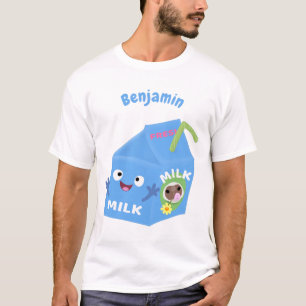 T-shirt Caricature en carton de lait joyeux