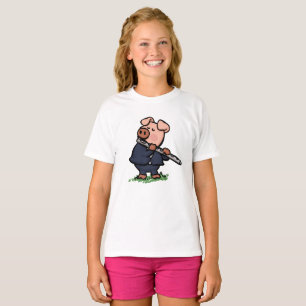 T-shirt Caricature en flûte de Cute Pig choisir la couleu