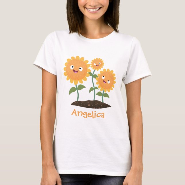T-shirt Caricature joli tournesol souriant illustration (Devant)