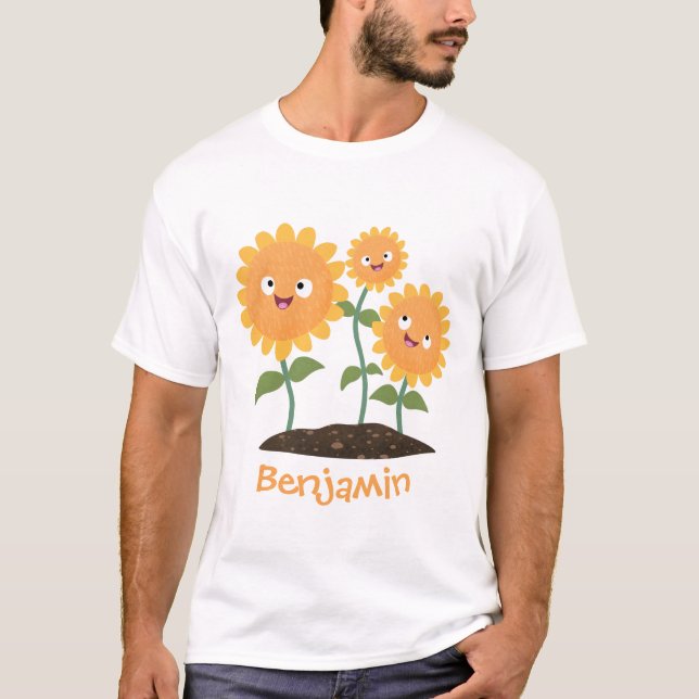 T-shirt Caricature joli tournesol souriant illustration (Devant)