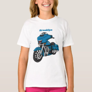T-shirt Caricature joyeux bleu moto