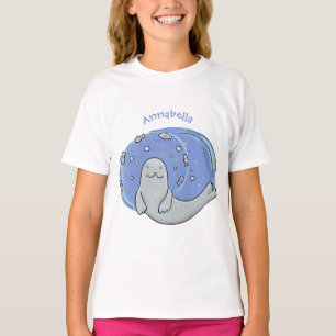 T-shirt Caricature joyeux de phoque et de poisson bleu