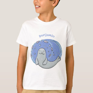 T-shirt Caricature joyeux de phoque et de poisson bleu