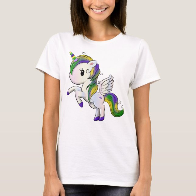 T-shirt Caricature mignonne Mardi Gras Unicorn Pegasus (Devant)