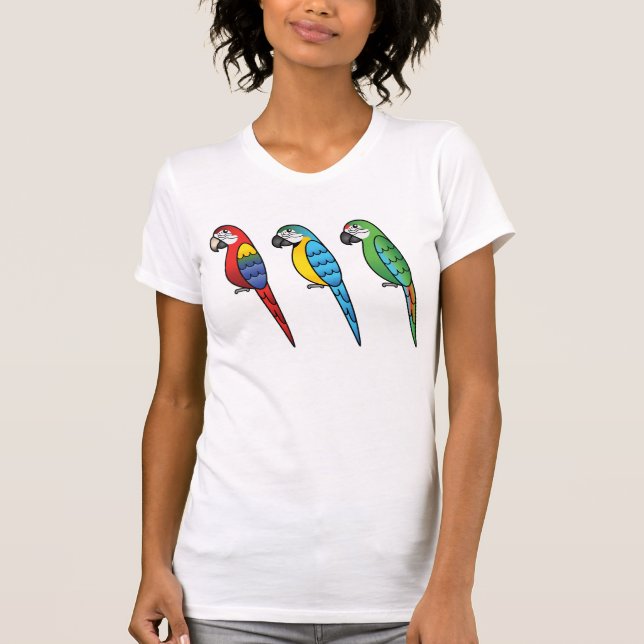 T-shirt Caricature mignonne Oiseaux de perroquets macaw (Devant)