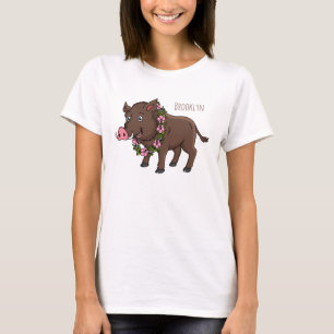 T-shirt Caricature mignonne sanglier et fleurs