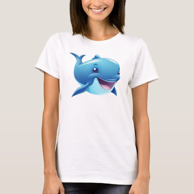 T-shirt Caricature mignonne souriante Baleine bleue Illust (Devant)