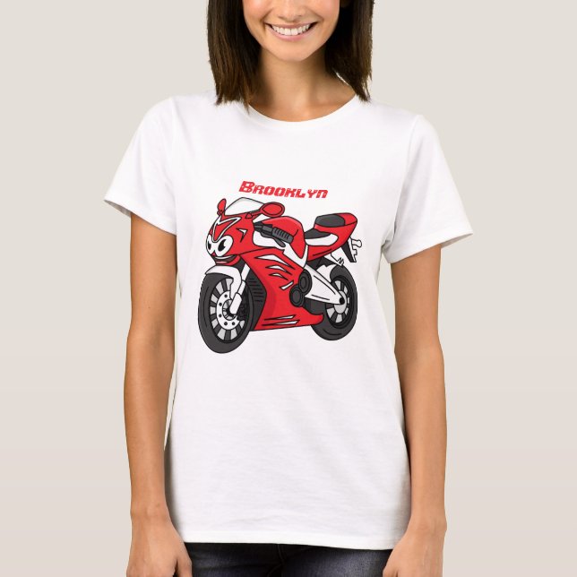 T-shirt Caricature moto de sport rouge mou (Devant)