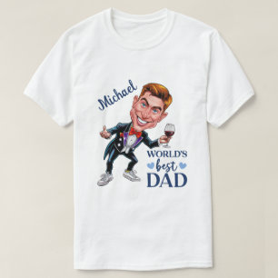 T-shirt Caricature papa personnalisée avec vin et cravate