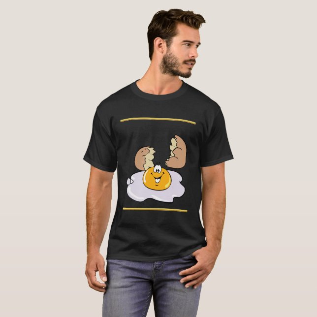 T-shirt caricature personnage oeuf frit avec grand sourire (Devant entier)