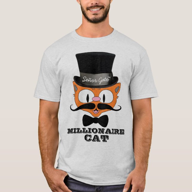 T-shirt Caricature Señor Gato Millionaire Mustache Cat Bow (Devant)