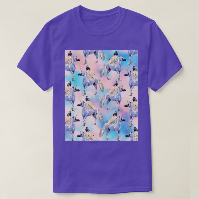 T-shirt Carlin à cheval sur une licorne graphique (Design devant)
