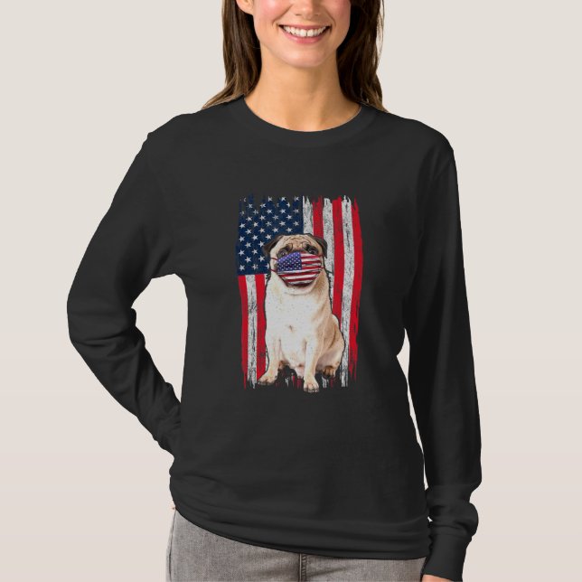 T-shirt Carlin américain Drapeau Chien porte visage Masque (Devant)