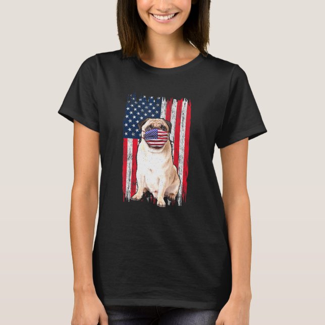T-shirt Carlin américain Drapeau Chien porte visage Masque (Devant)