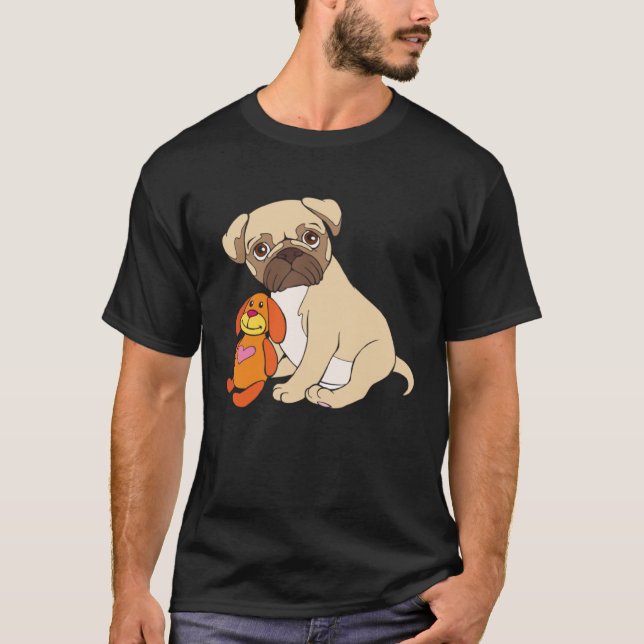T-shirt Carlin bébé chien Carlin chiot avec jouet (Devant)