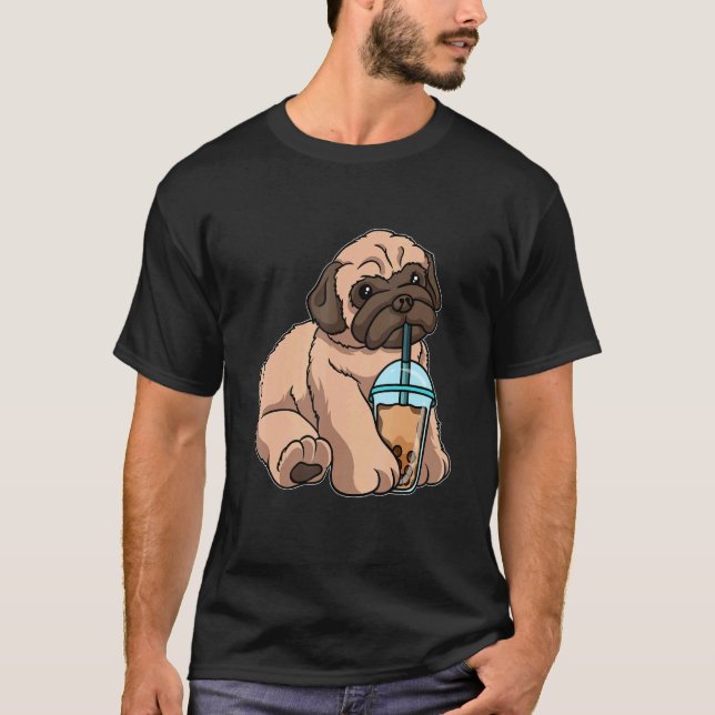 T-shirt Carlin Boire Bubble Thé Cute Animaux Avec Boba Tea (Devant)