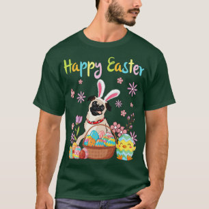 T-shirt Carlin Bunny Chien Danse Avec Oeufs Fleurs Chick H
