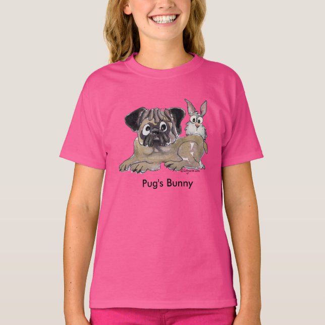 T-shirt Carlin Bunny mignon chien de dessin (Devant)