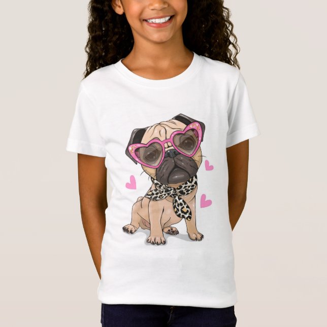 T-Shirt Carlin chien avec lunettes roses et foulard T-shir (Devant)