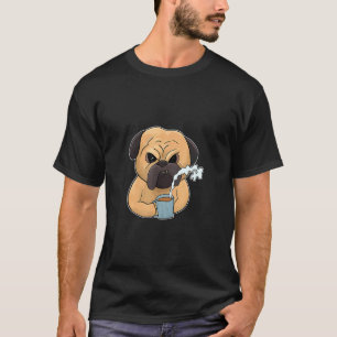 T-shirt Carlin Chien Bouledogue Avec Café Matin Boudeur