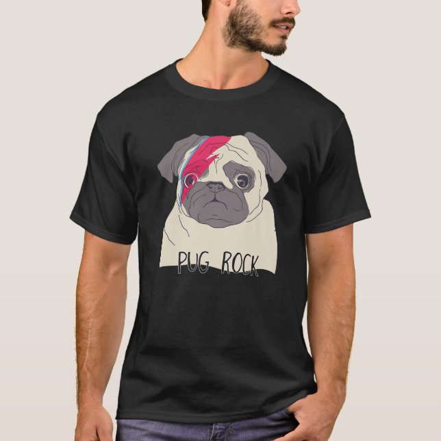 T-shirt Carlin Chien Doodle Chiot Musique Rock Et Rouleau  (Devant)