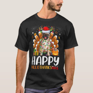 T-shirt Carlin Chien Halloween Noël Joyeux Hallothanksmas