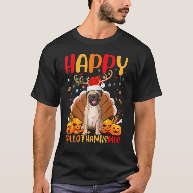 T-shirt Carlin Chien Happy Carlin Hellothanksmas (Devant)