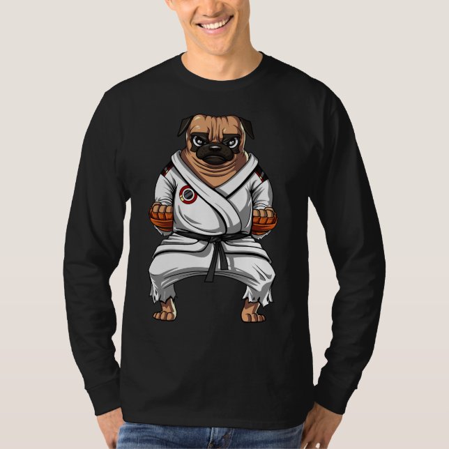T-shirt Carlin Chien Karate Ninja Martial Arts Animaux (Devant)