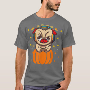T-shirt Carlin citrouille Thanksgiving Video Joueur Drôle