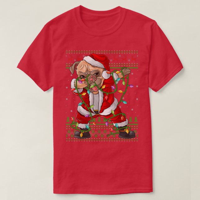 T-shirt Carlin Dabbing Chien Xmas Lumières Drôle Laid Laid (Design devant)