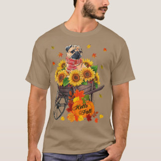 T-shirt Carlin d'automne bonjour Chien dans tournesol Feui