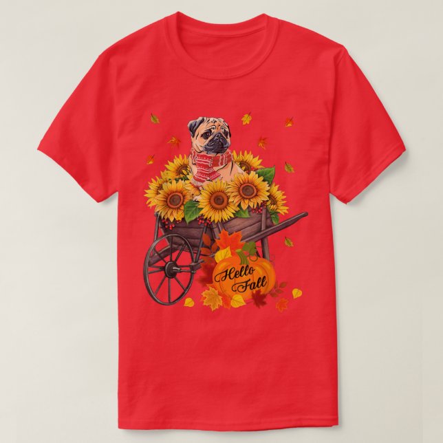 T-shirt Carlin d'automne bonjour Chien dans tournesol Feui (Design devant)