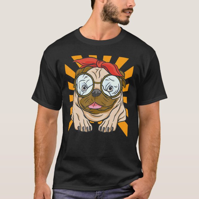 T-shirt Carlin de lunettes de chien mignonne (Devant)