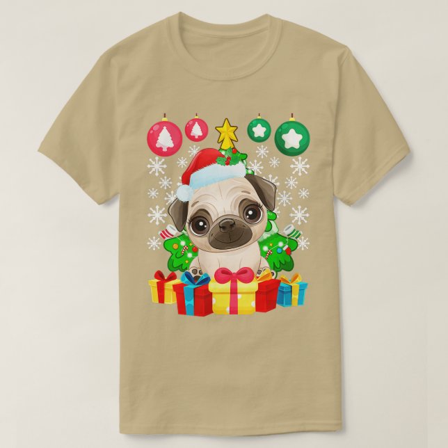 T-shirt Carlin de Noël Arbre de Noël Ornement Noël Chien m (Design devant)