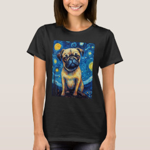 T-shirt Carlin de nuit Starry Chien Van Gogh Peinture Sky 