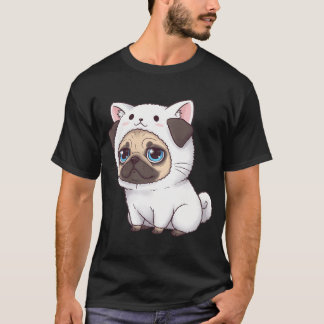 T-shirt Carlin drôle dans un costume de chat blanc