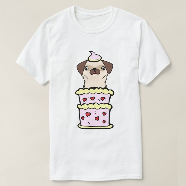 T-shirt Carlin drôle sautant d'un gâteau (Design devant)