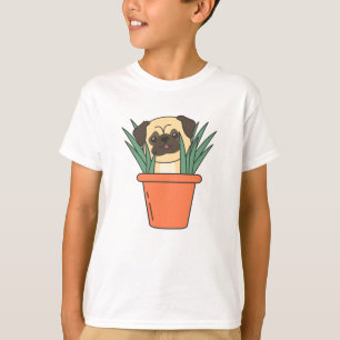 T-shirt Carlin En Pot Fleur Drôle Chien Chien Plante de ch