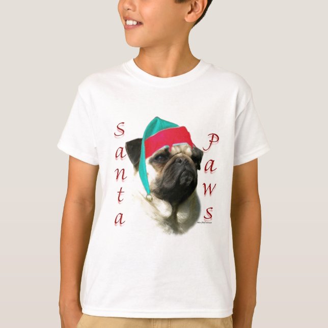 T-shirt Carlin (fawn) Père Noël Paws (Devant)