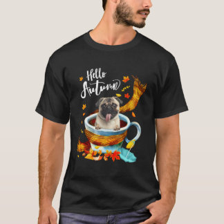 T-shirt Carlin Fun Chien Automne Café Bonjour Automne Feui