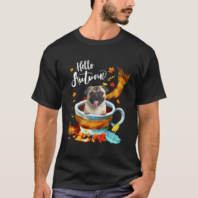 T-shirt Carlin Fun Chien Automne Café Bonjour Automne Feui (Devant)