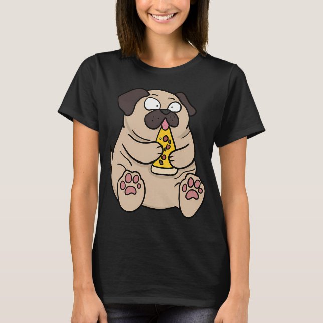 T-shirt Carlin gras mangeant une pizza dessin comique à la (Devant)