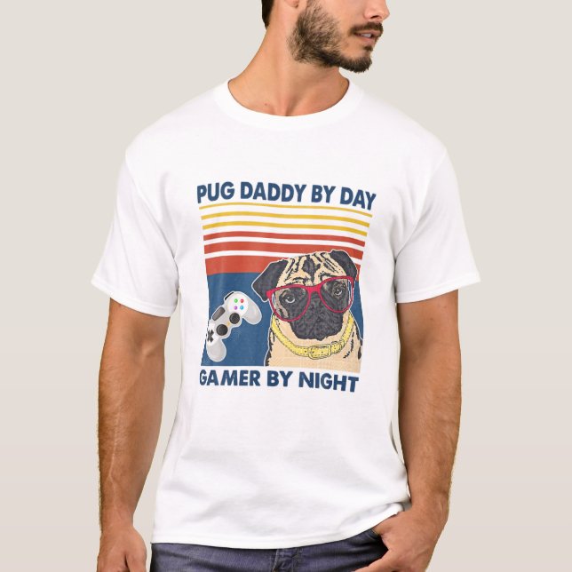 T-shirt Carlin Hommes Papa Par Jour Drôle Chien Lover Fête (Devant)