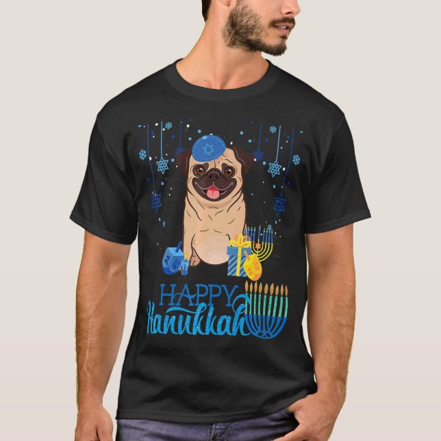T-shirt Carlin juif Chien Menorah Casquette Chanukah Hanou (Devant)